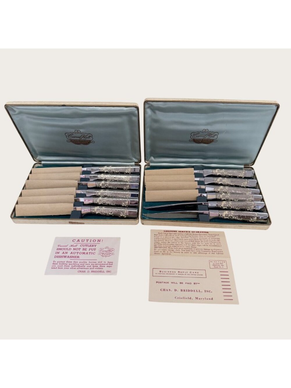 Briddell Carvel Hall Fine Cutlery Steak Knives 12 Piece Set Ornate NOS 2 Cases